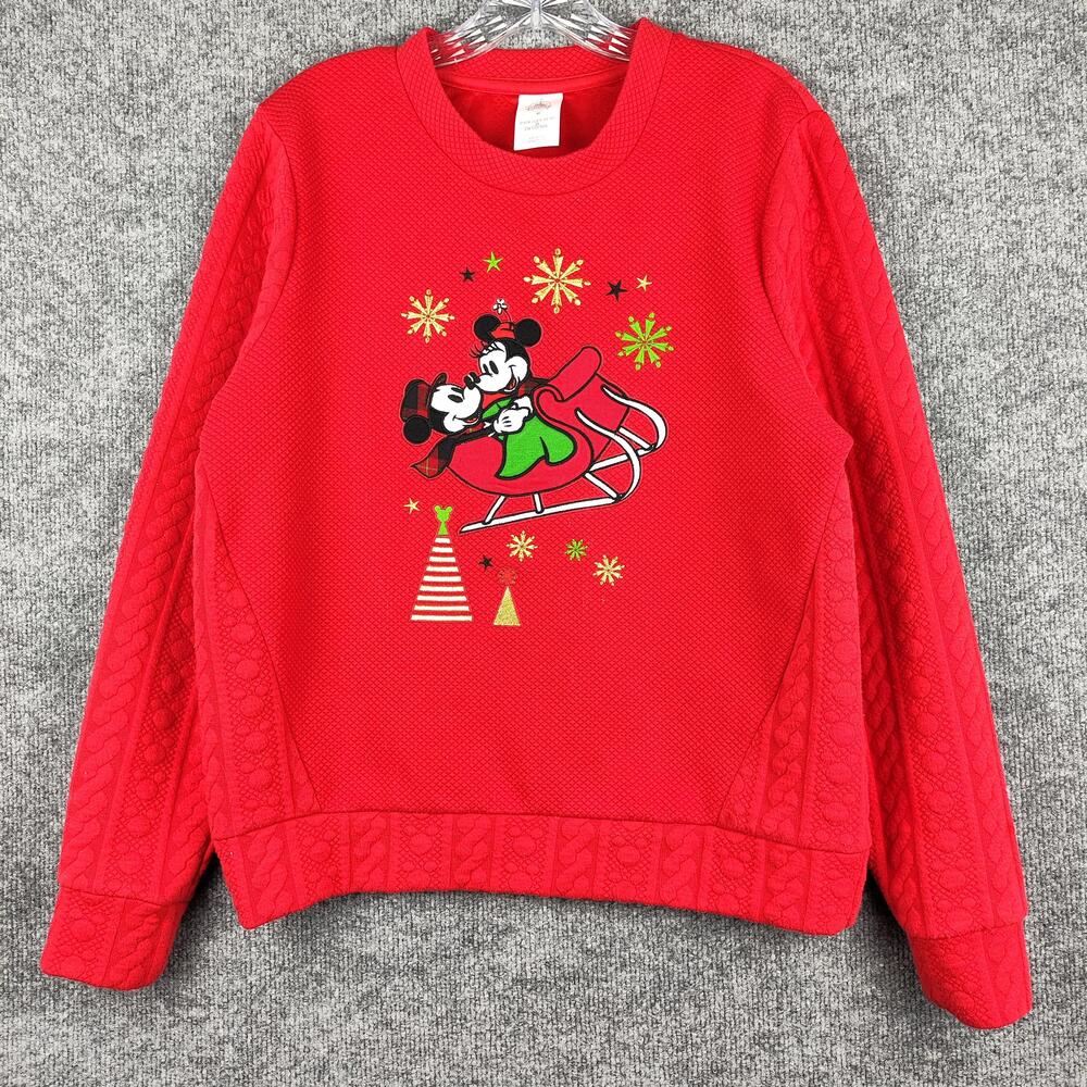 Disney Store Sweater Womens Size M Red Mickey Minnie Christmas Knit Pullover
